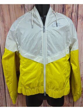 Nike Mens White/Yellow Hooded Windbreaker Jacket Size Medium Lightweight
